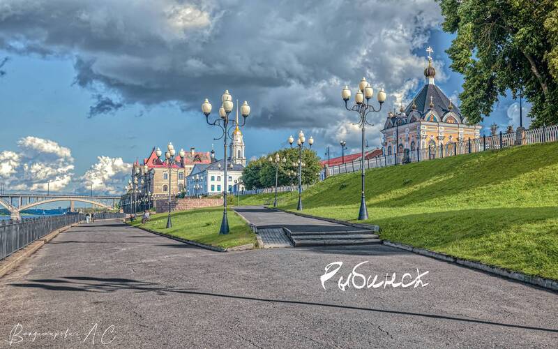 рыбинск, набережная, река, волга, мост, здание, биржи, фонари Набережная Рыбинска. фото превью
