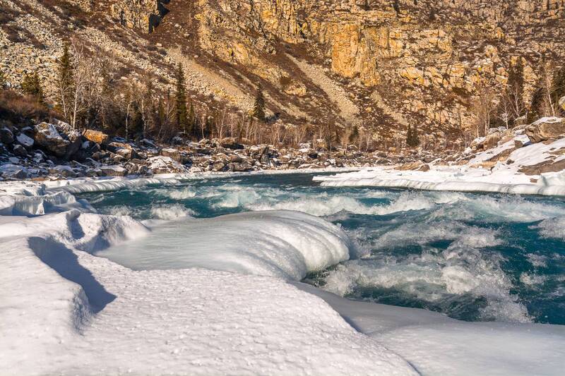 россия, горный алтай, река катунь, порог, зима Поток фото превью