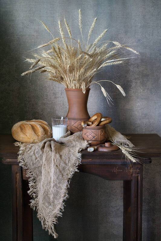 авторский натюрморт, натюрморт, хлеб, молоко, бублики, салфетка, память Вариации на тему... фото превью