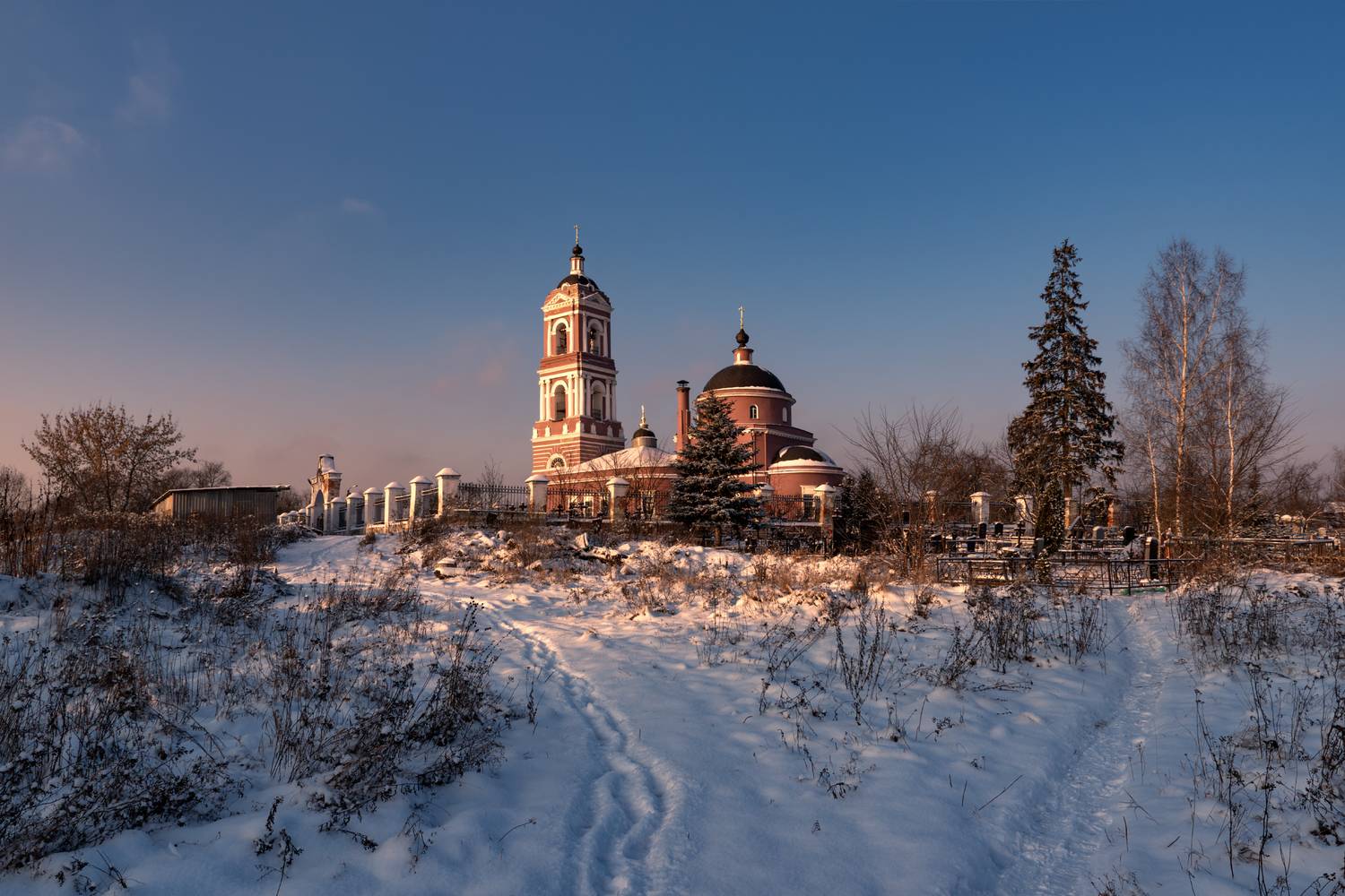 зима, вечер, закат, церковь, небо, свет, Виталий Полуэктов
