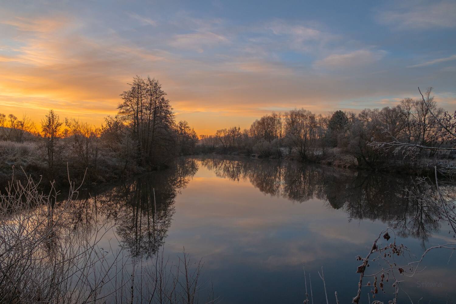 осень, утро, озеро, облака, отражение, природа, пейзаж, Александр Строков