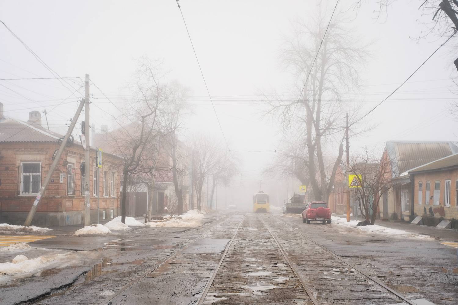 railway, tram, rostov, city, spring, pool, fog, mist, Бугримов Егор