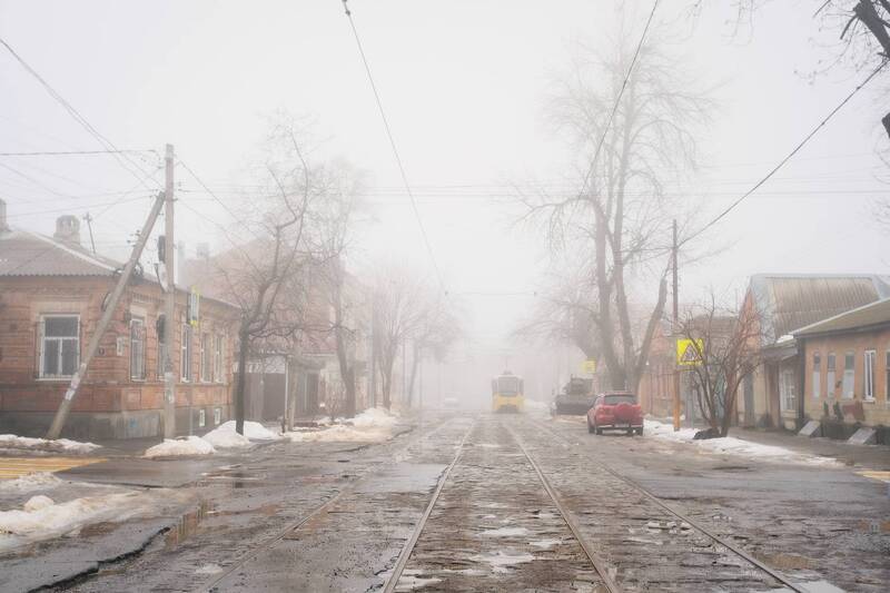 railway, tram, rostov, city, spring, pool, fog, mist Весна в уездном городе. фото превью