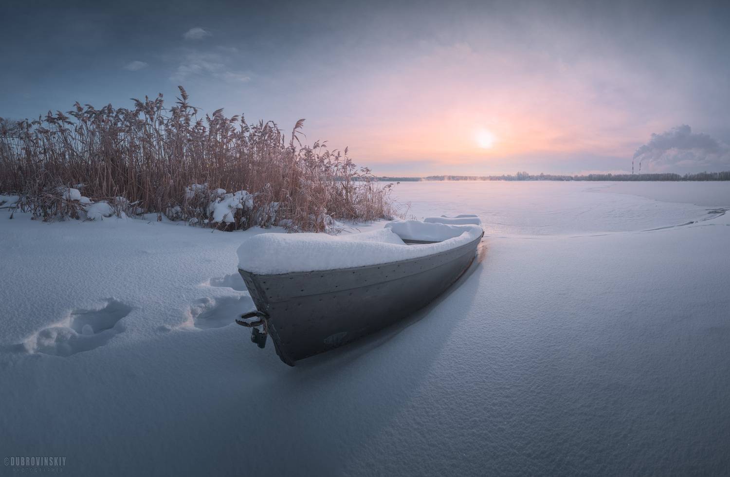 лодка, шатура, мороз, снег, Дубровинский Михаил