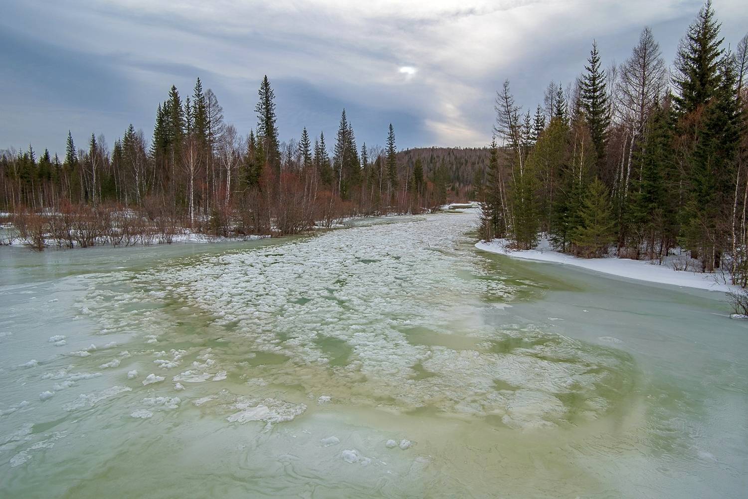 зима, лед, наледь, вода, небо, Мальцев Юрий
