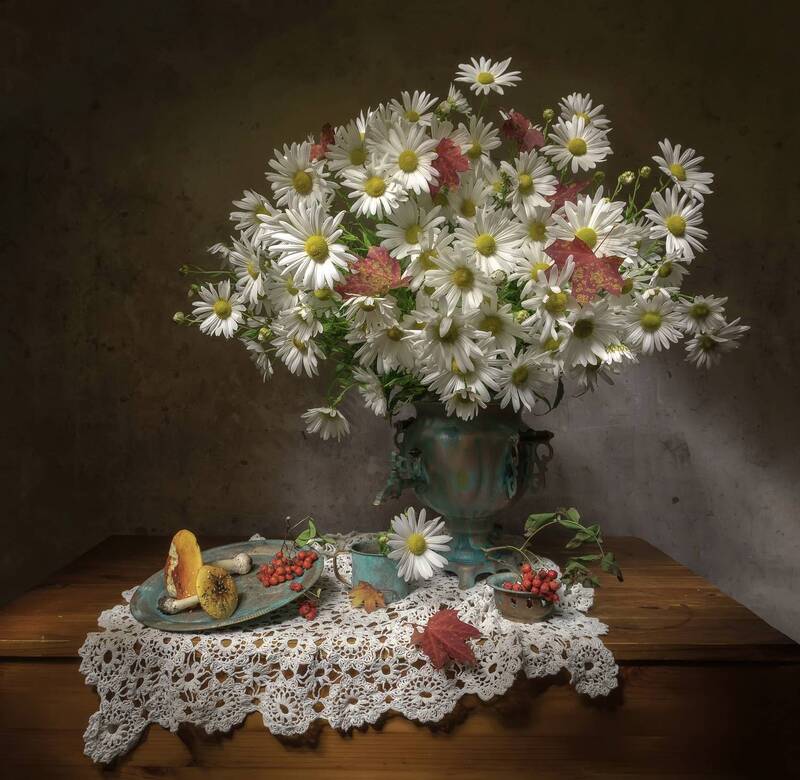 натюрморт, самовар, ромашки, мухоморы Осенние ромашки... фото превью