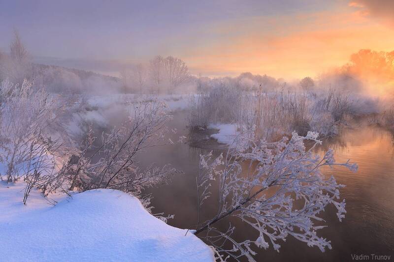зима, река, мороз, иней Морозным утром фото превью