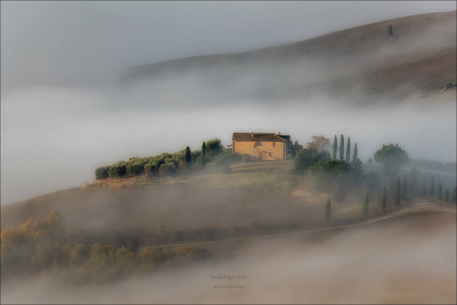 italy, san quirico d\\\'orcia, italia, италия, тоскана, pienza, кипарис, toscana, осень, tuscany, cipressi, belvedere, пьенца, тени, туман, Гори Василий