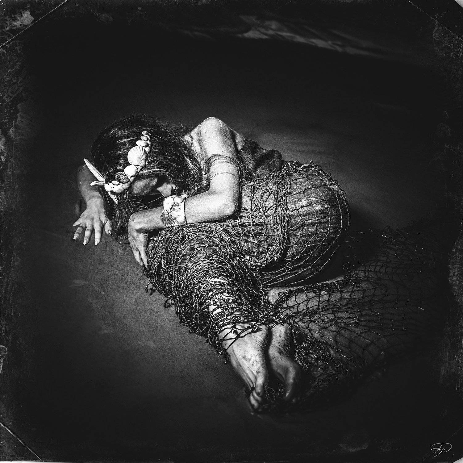 Beach, Black and white, Mermaid, Portrait, Woman, Руслан Болгов (Axe)