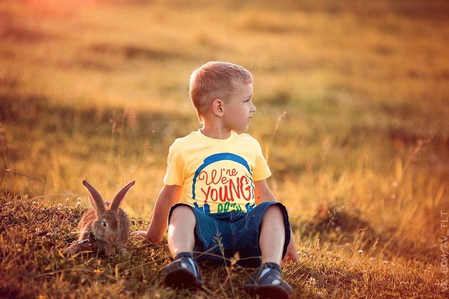мальчик, кролик, поле,ребенок, Сухарь Александр