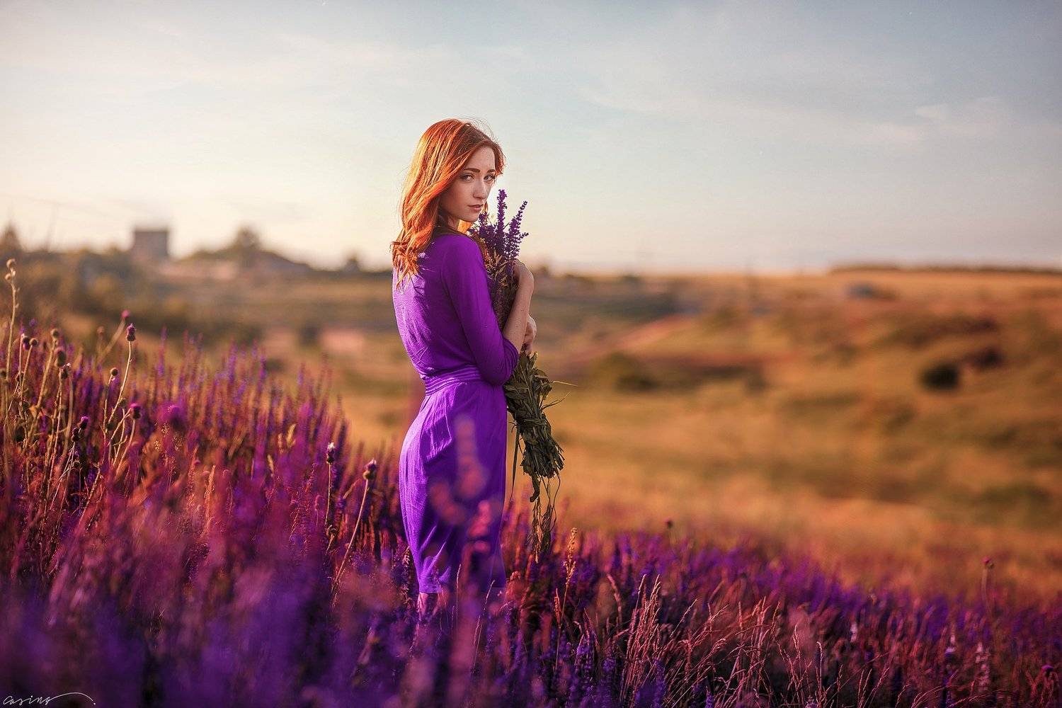 red hair, beautiful, girl, summer, sunset, lavander, ukraine, Aleksandr (Casing)