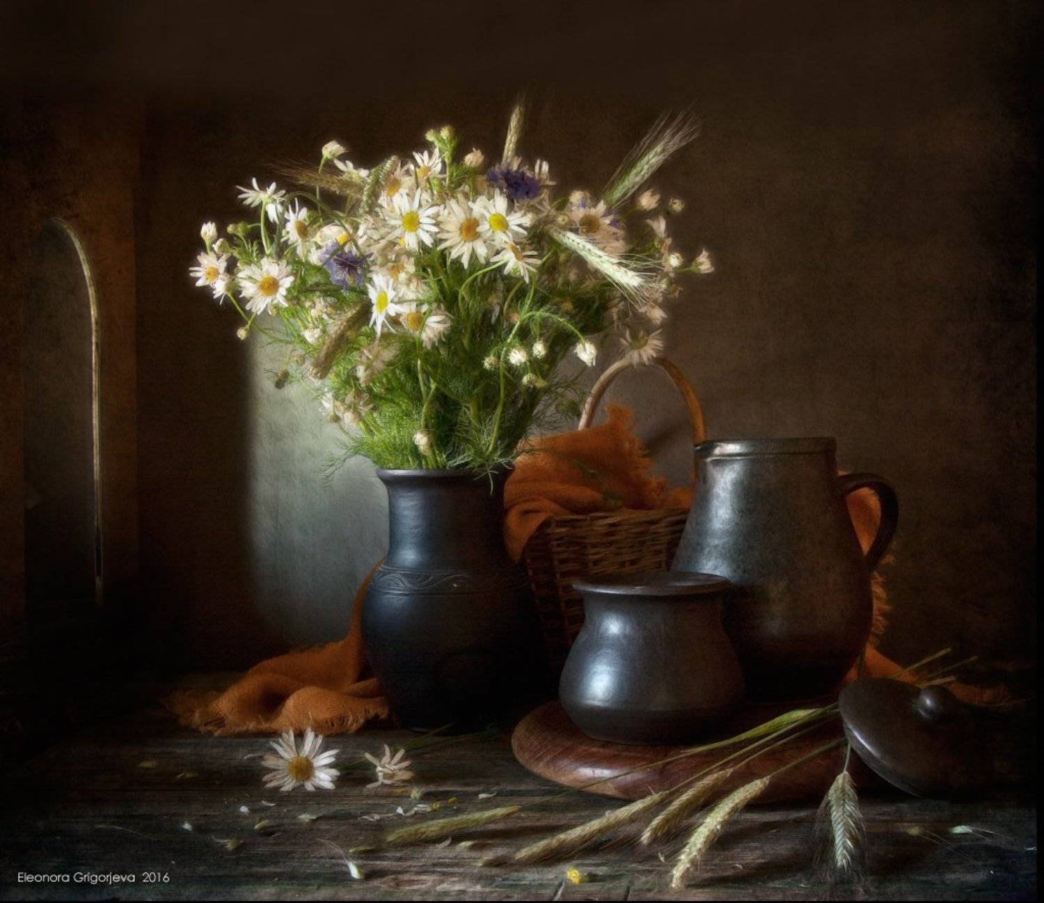керамика, колосья, натюрморт, ромашки, Eleonora Grigorjeva