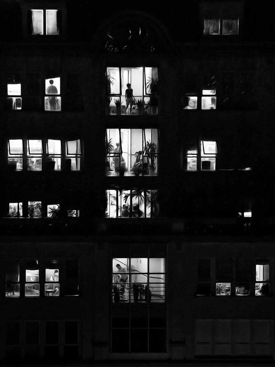 вечер, дом, люди, окна, поликлинника, ALLA SOKOLOVA