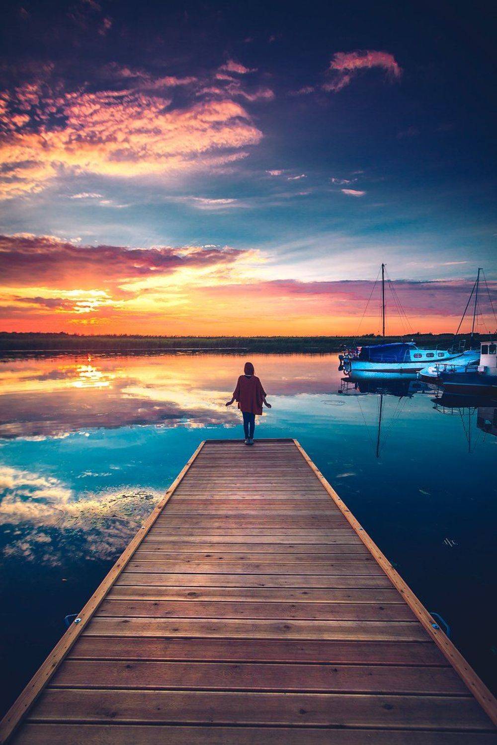 Colors, Mood, Pier, Silhouette, Sunset, Woman, Yachts, Руслан Болгов (Axe)