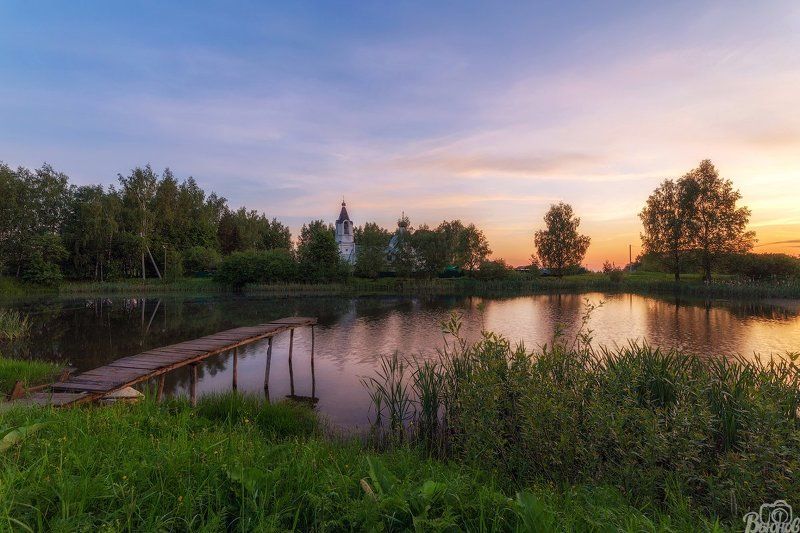 Деревня, Дмитровский район, Подмосковье, Пруд, Рассвет, Турбичёво, Утро, Церковь Рассвет в Турбичево. фото превью