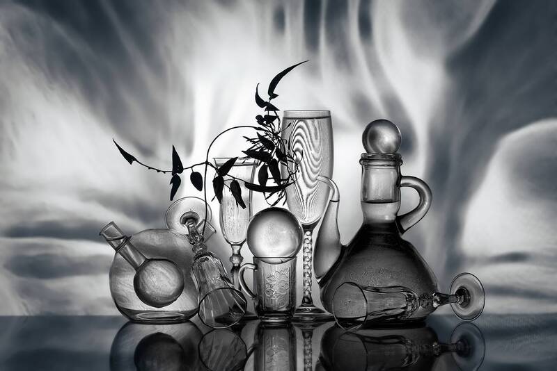 cristal, reflejo, bodegón, monocromo Cristal фото превью