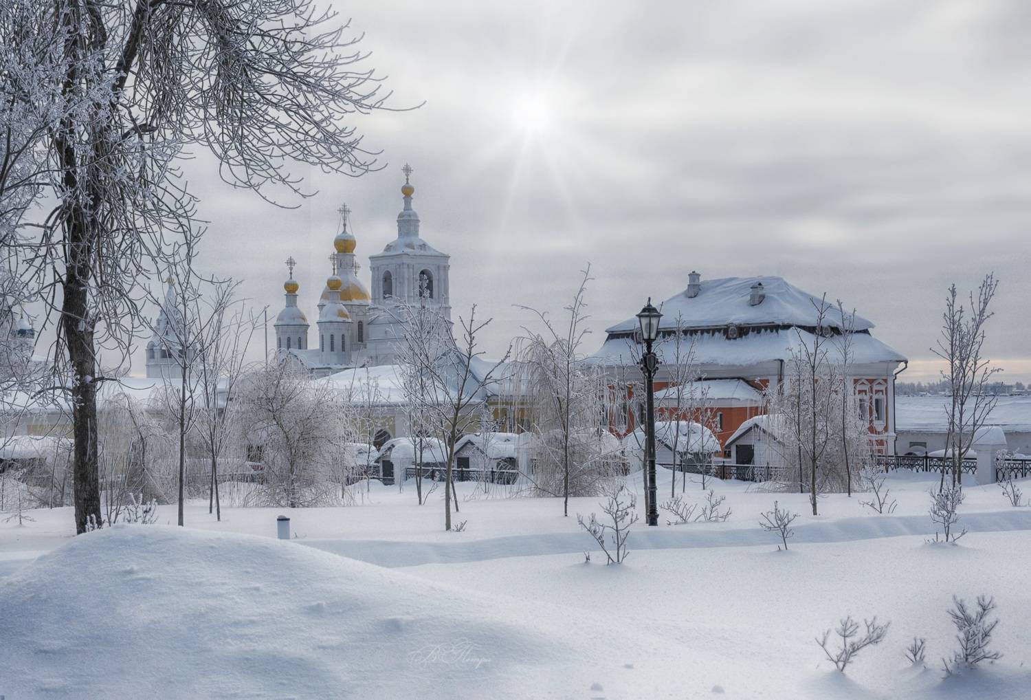 иней, здания, деревья, Вера Петри