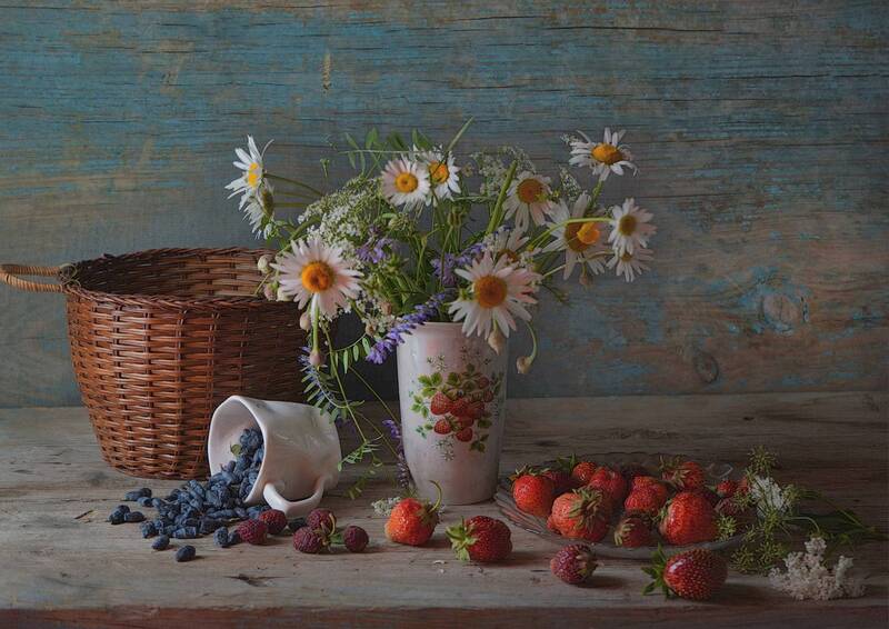 Дачные истории. С клубникой, жимолостью и ромашками фото превью