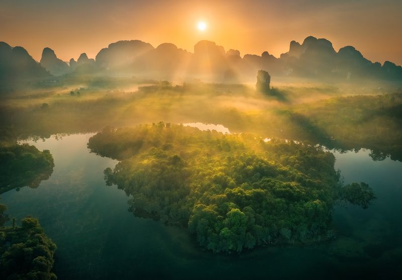 Landscape, Thailand, Drone, fog, mist, sunrise, krabi Misty Sunrise  фото превью