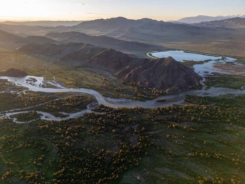 монголия, озеро, горы, рассвет, восход, реки, mongolia, lake, mountains, sunrise, river  фото превью