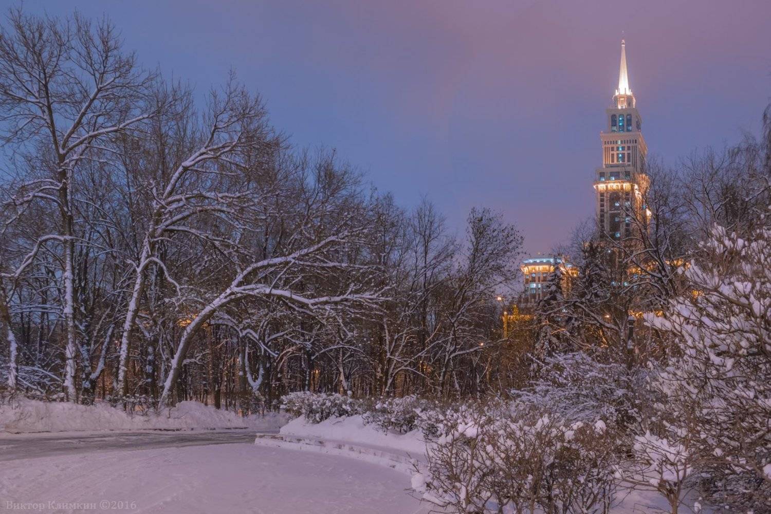 Архитектура, Вечер, Высотка, Зима, Москва, Триумф палас, Виктор Климкин