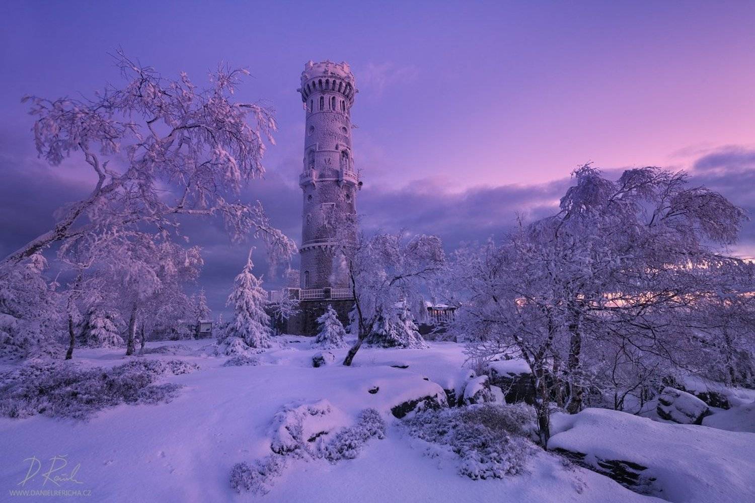 Czech Republic, Czech, Bohemia, Ore mountains, Děč&iacute;nsk&yacute; Sněžn&iacute;k, Elbe Sandstone Mountains, Elbe Sandstone, Sandstone, Bohemian Switzerland, Europe, danielrericha, Tower, stone tower, morning light, frost, colors, sky, snow, landscape, Winter, Winter lands, Daniel Rericha