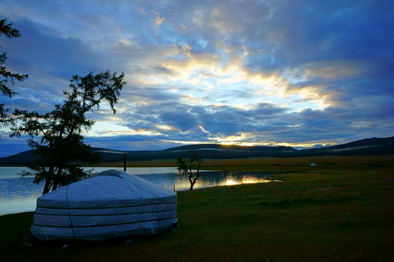 aisa, mongolia, lake, hovsgol, morning, sunrise, ger, mountain, mountain, sky, cloud, light, reflection, field, nature, Sunrise in Lake Hovsgol фото превью