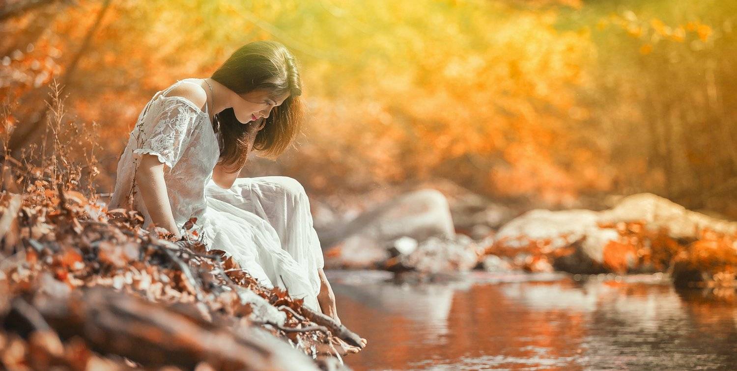 #расивая, , #осень, #, речка, #цветокоррекция, , #платье, #ораньжевый, Треьяков Денис