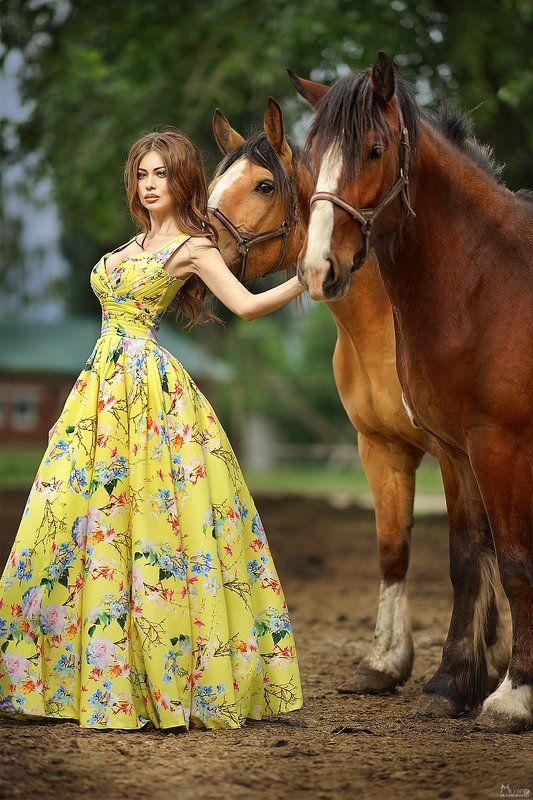 девушка, платье, фешн, гламур, спорт, волосы, лето, лошади Марьяша фото превью