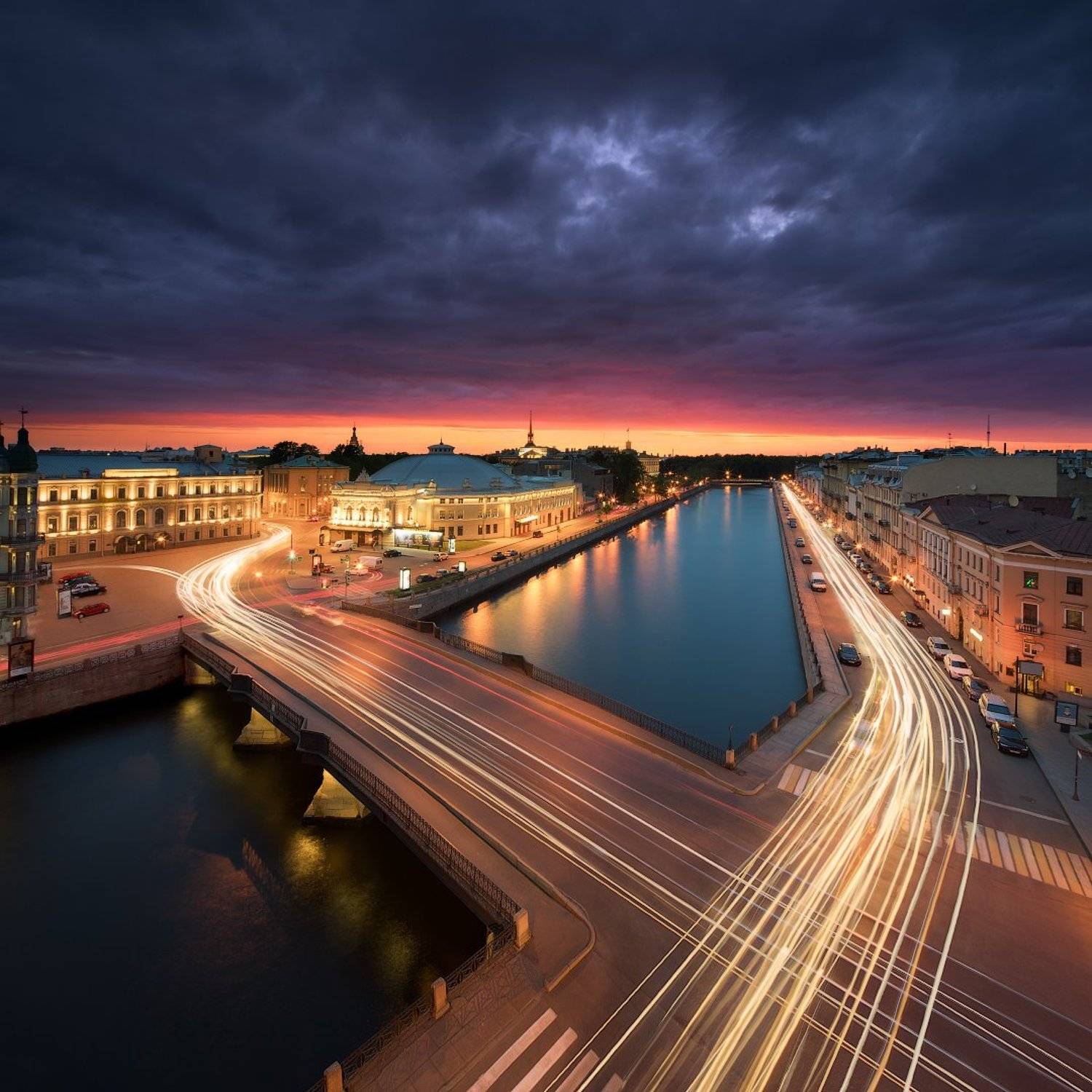 Белинского, Вечер, Закат, Мост, Нева, Река, Санкт петербург, Цирк, Сергей Лукс