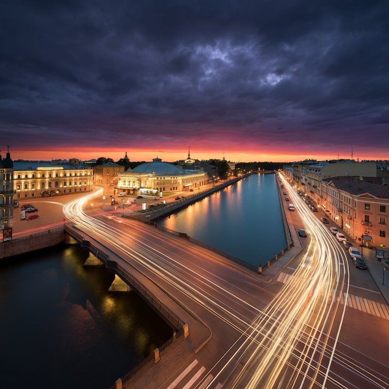 Белинского, Вечер, Закат, Мост, Нева, Река, Санкт петербург, Цирк Вечерний Петербург. Цирк Чинизелли фото превью