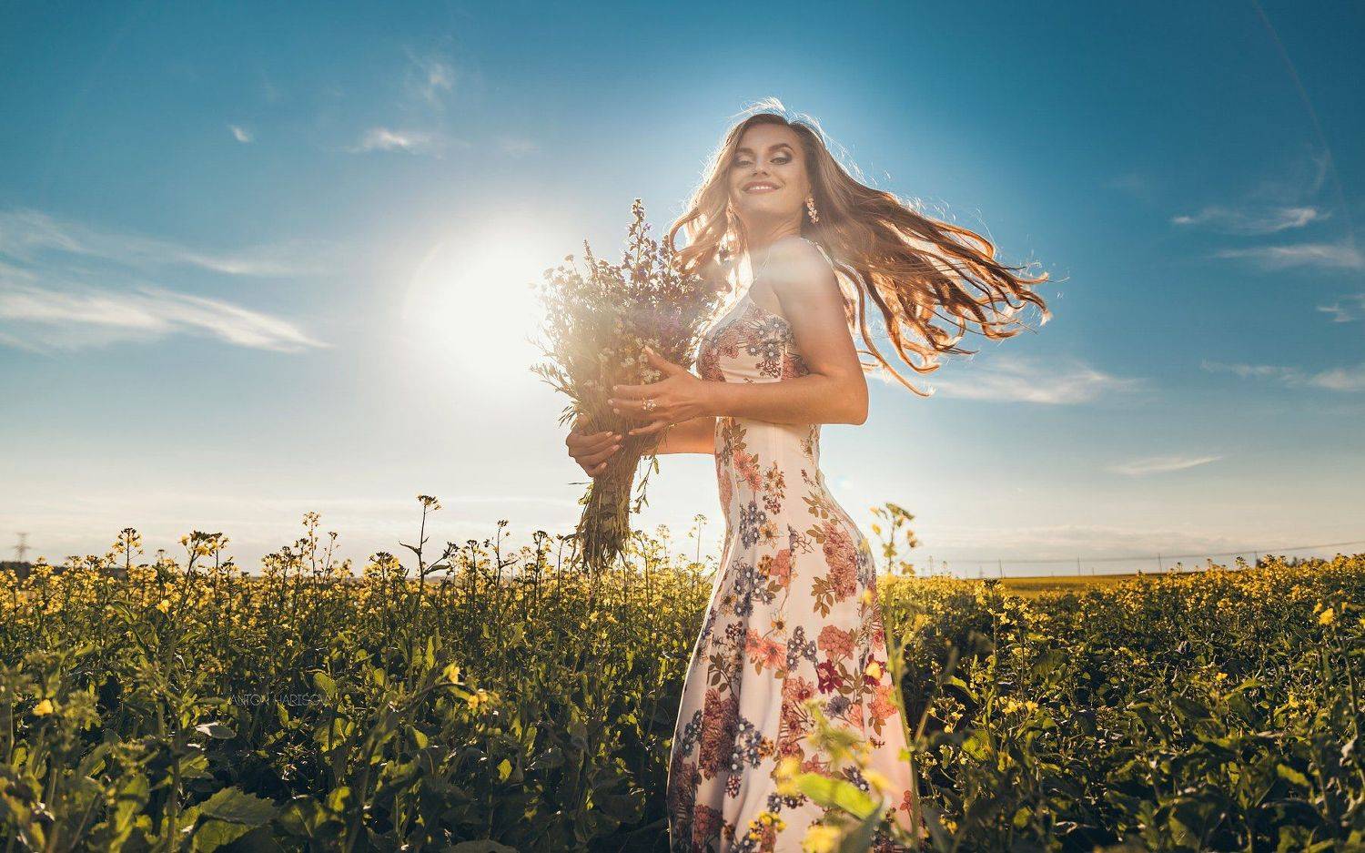 девушка, портрет, солнце, красота, поле, Антон Харисов