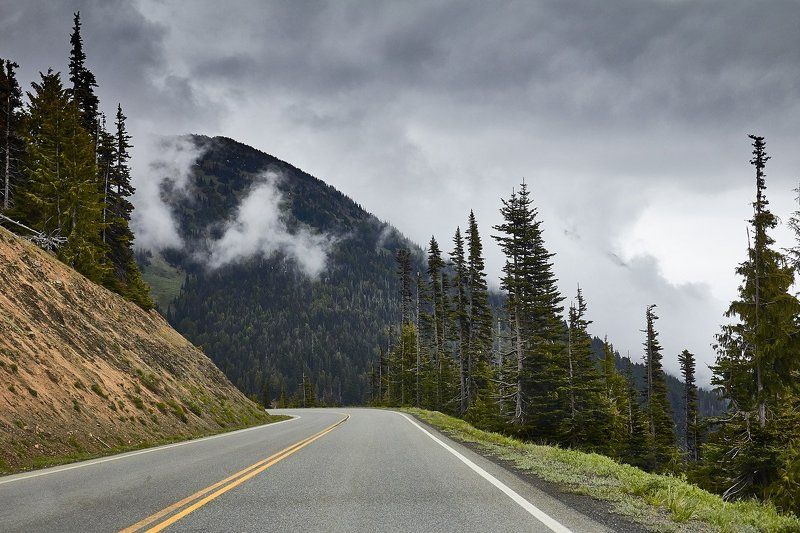 Clouds, Hurricane Ridge, Mountains, Olympic National Park, Road Mountain Road in Clouds фото превью