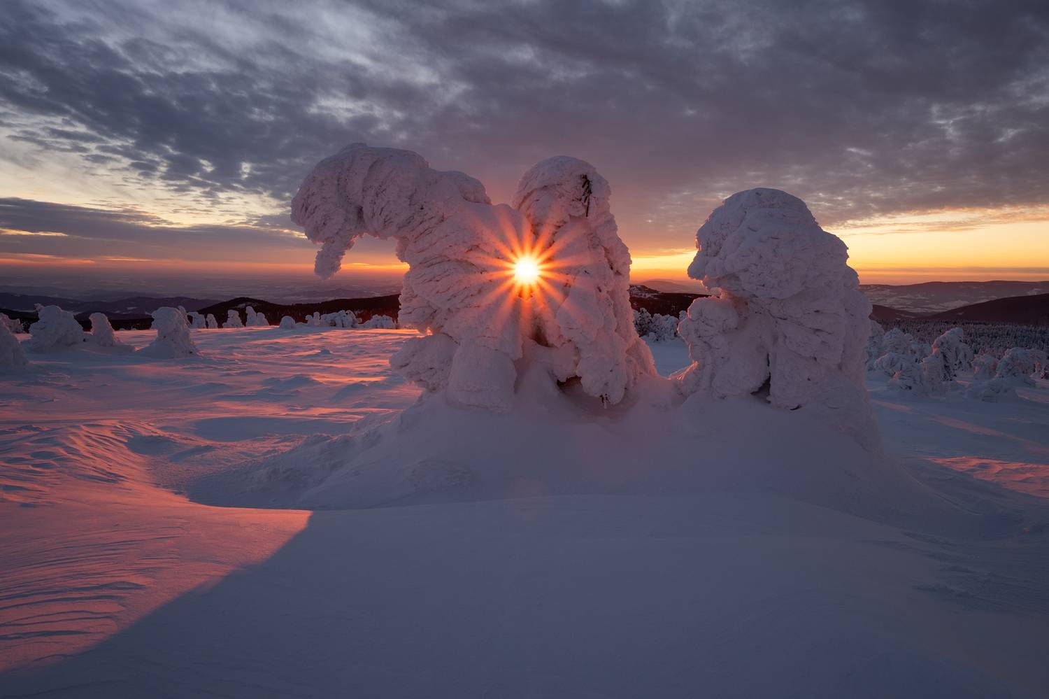 moutains, winter, jesen&iacute;k, sunset, ice, Milan Samochin