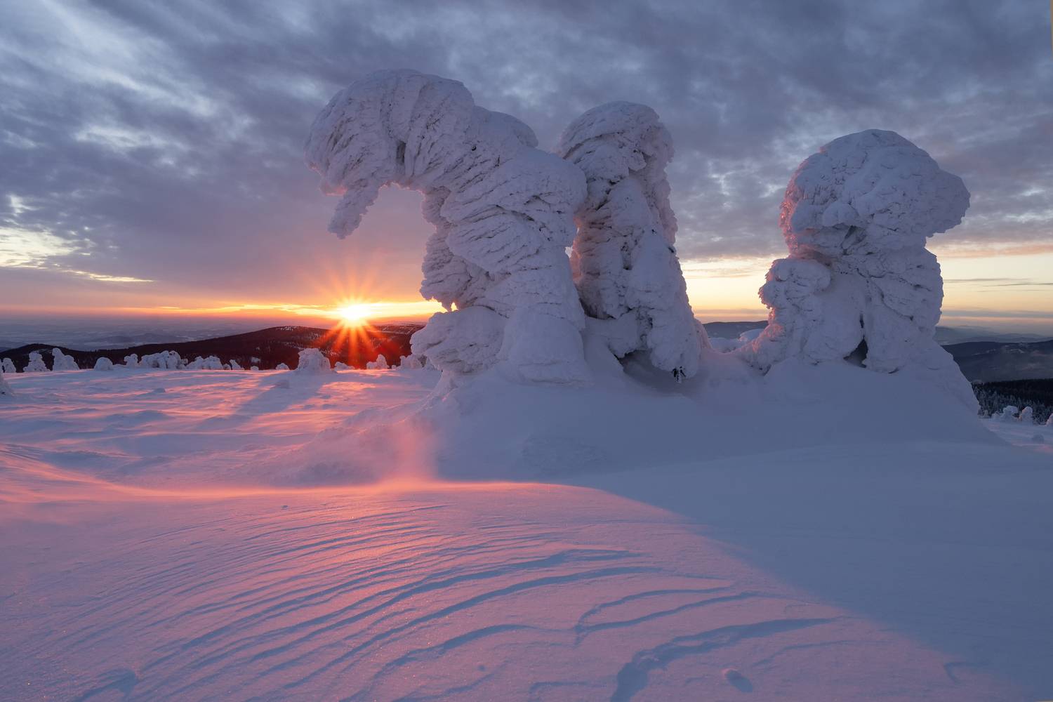 sunset, winter, ice, mountains, jesen&iacute;k, Milan Samochin