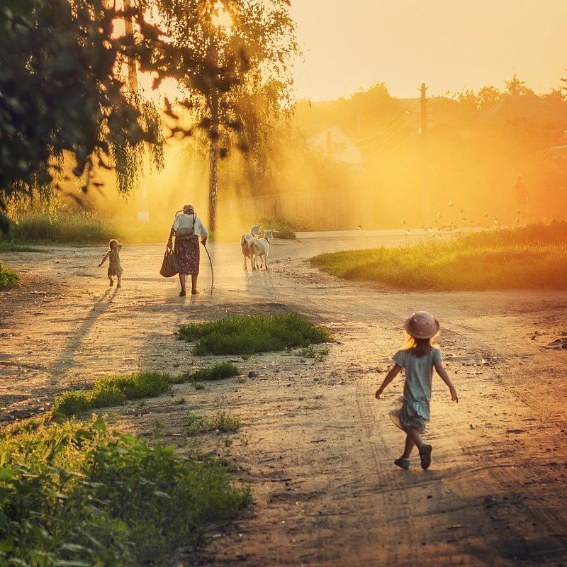 Evening, Genre, People, Sunset, Вечер, Жанр, Закат, Люди Дорога домой фото превью