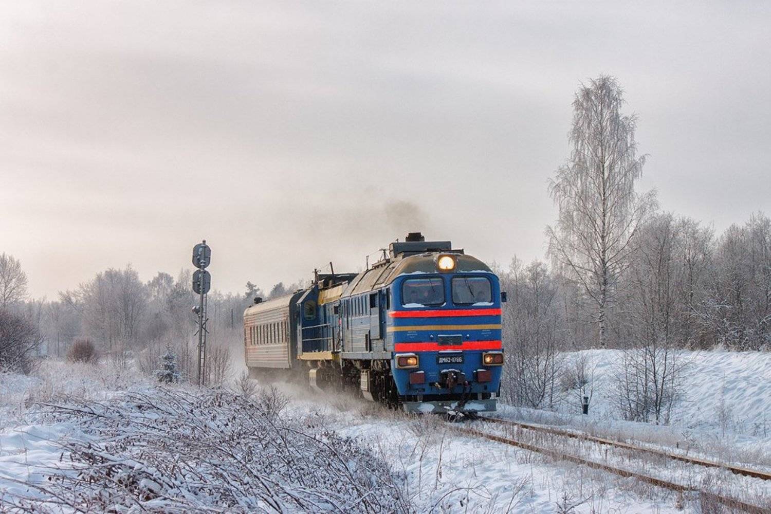 поезд, зима, снег, мороз, шлина, комсомольский, тверская область, дм62, м62, железная дорога, Денис Доронин
