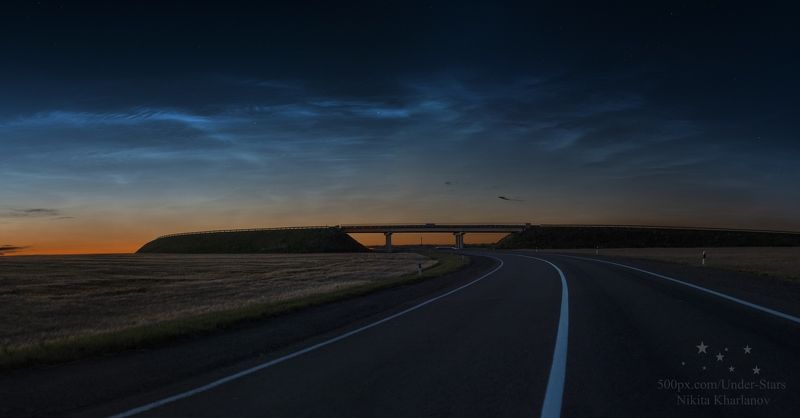 облака, ночь, светлая ночь, звезды, серебристые облака, облака, звезды, дорога, мост Дорога к серебру фото превью