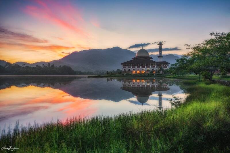 mosque, malaysia, travel, landscape, lake, reflection, sunrise, photography JAKIM фото превью