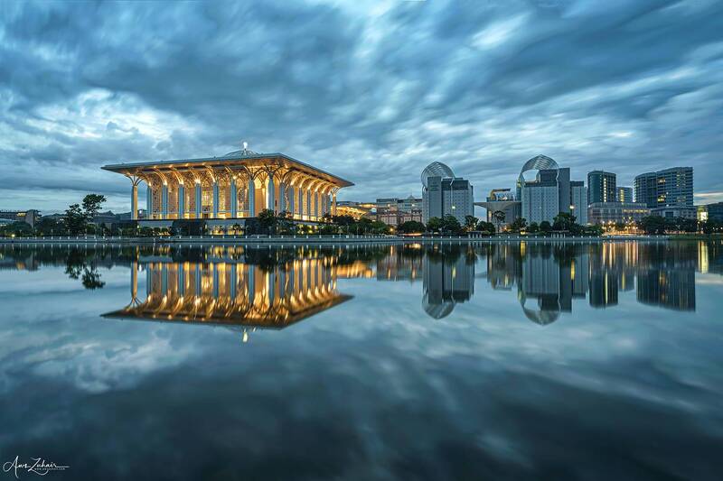 mosque, putrajaya, malaysia, travel, architecture, cityscape, sunrise, lake, reflection, photography Masjid Tuanku Mizan Zainal Abdin фото превью