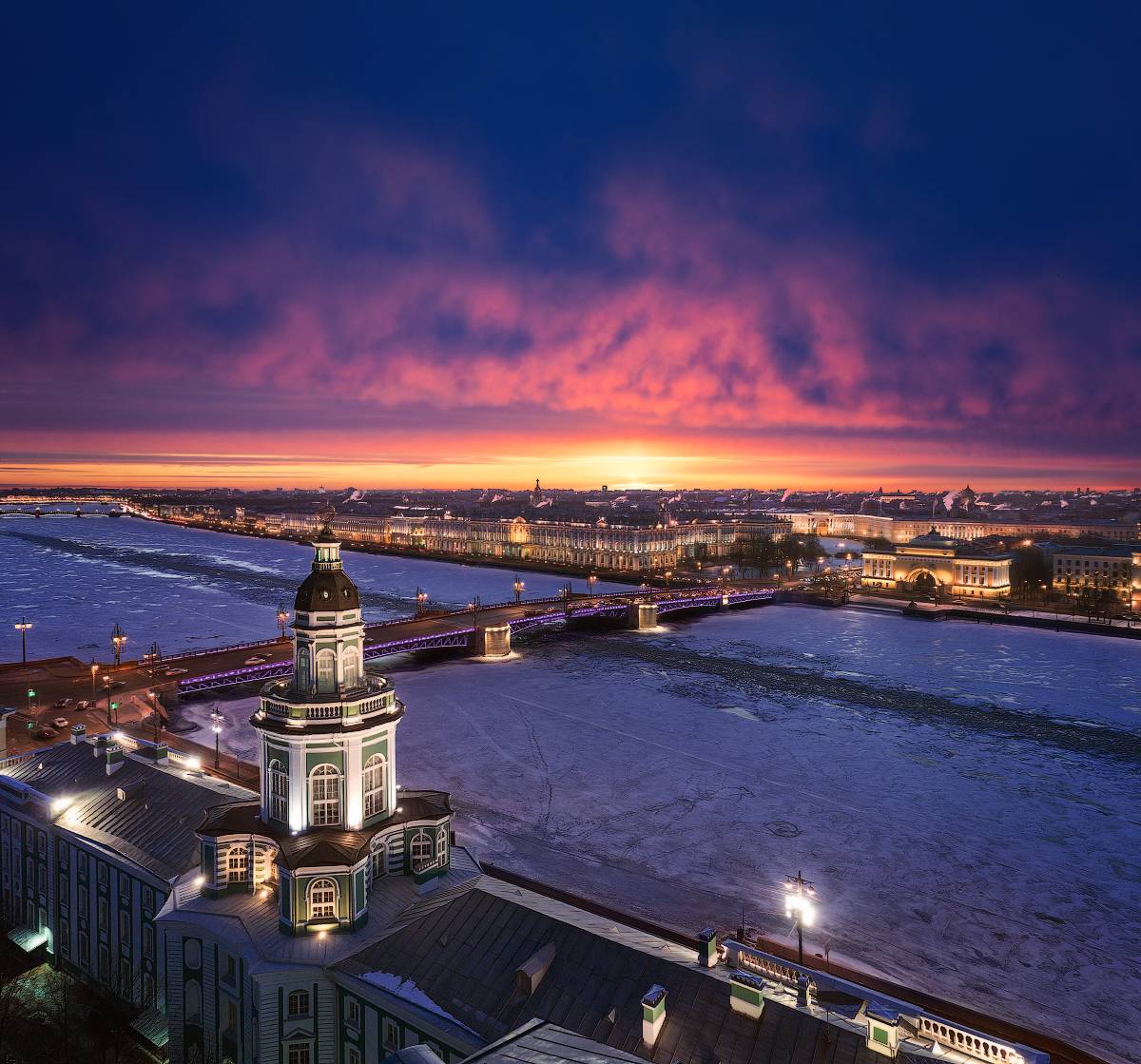 санкт-петербург, рассвет, утро, кунсткамера, дворцовый, мост, Лукс Сергей