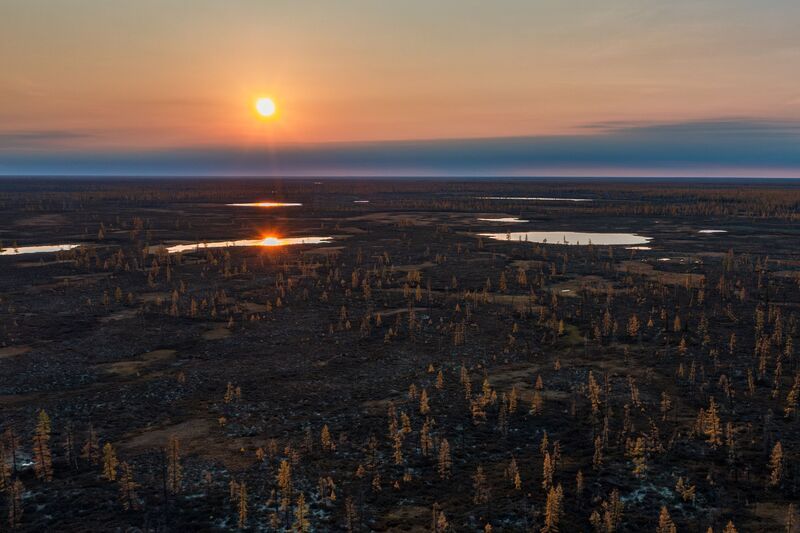 тундра, закат, небо, солнце, болото, надым, янао Тундра вечерняя фото превью
