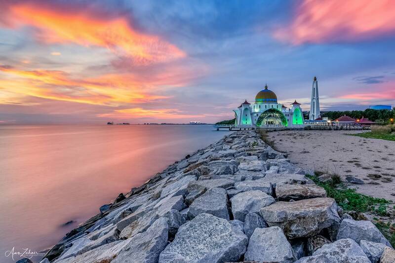mosque, melaka, malaysia, sunset, travel, photography, architecture, cityscape Masjid Selat Melaka фото превью