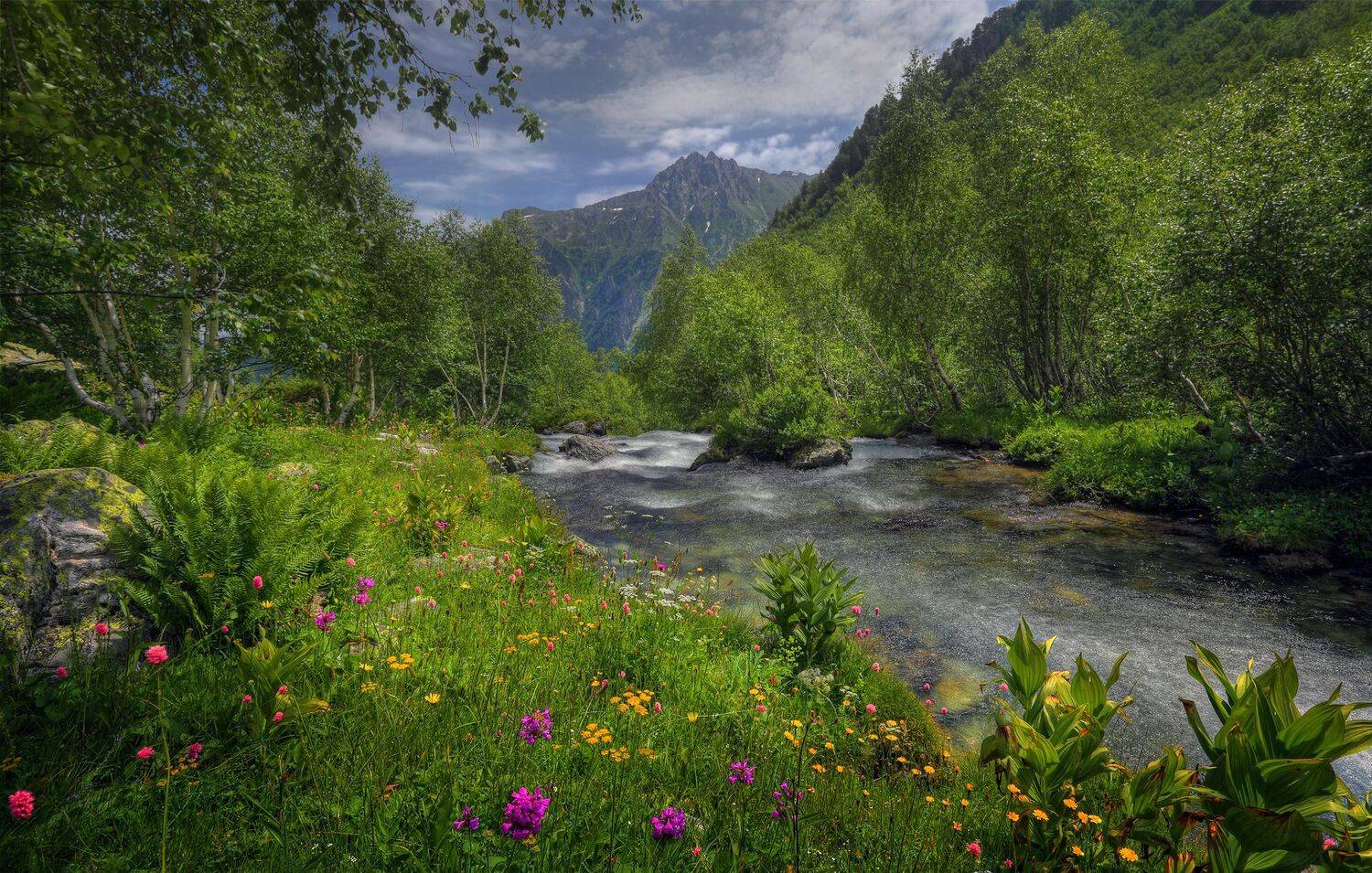 горы, Кавказ, лето, Карачаево-Черкесия, Архыз, река Белая, фото России, пейзажи России, природа России, Александр Бархатов