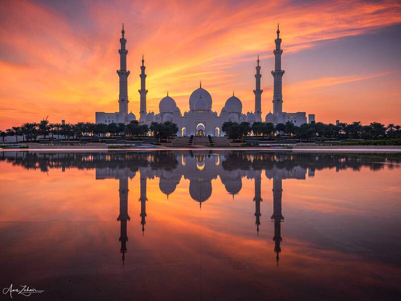 abu dhabi, uae, travel, architecture, photography, landscape, sunset Shiekh Zayed Grand Mosque фото превью