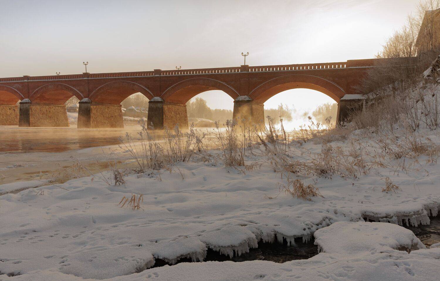 tilts, ūdens, ziema, sniegs, migla, Cielava Dace