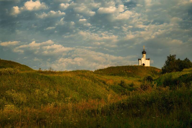 россия, храм, алексин, православие, вечер Между небом и землей фото превью