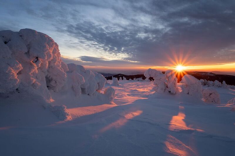 moutain, winter, snow, jeseník Sunset in the mountains фото превью