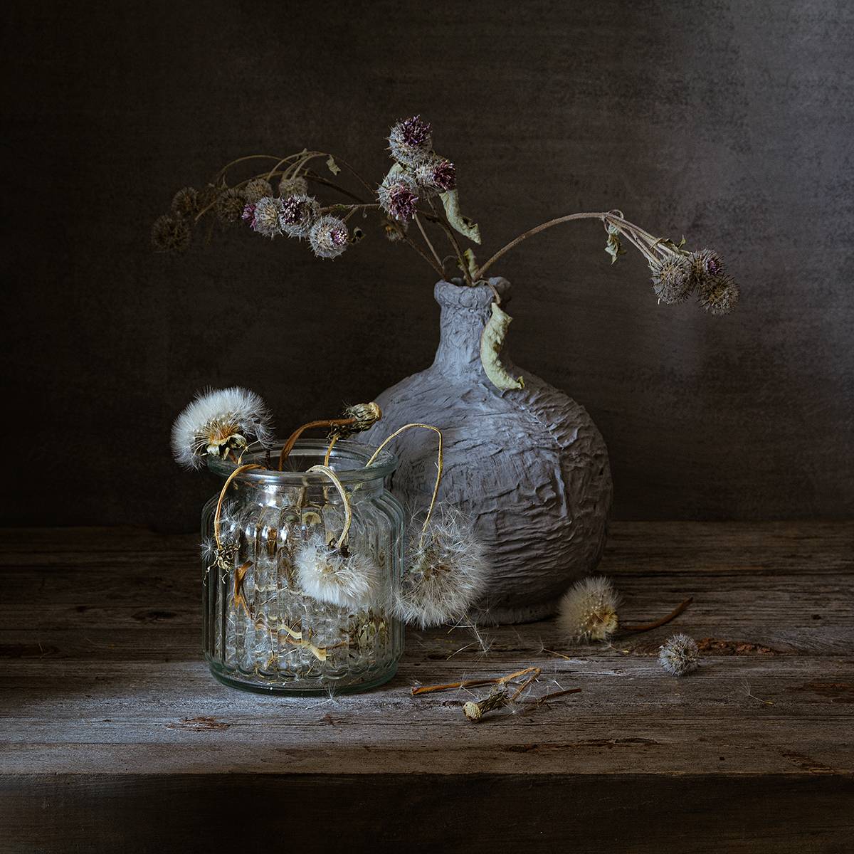 банка, стекло, одуванчики, ваза, репейник, Алексей Бычков