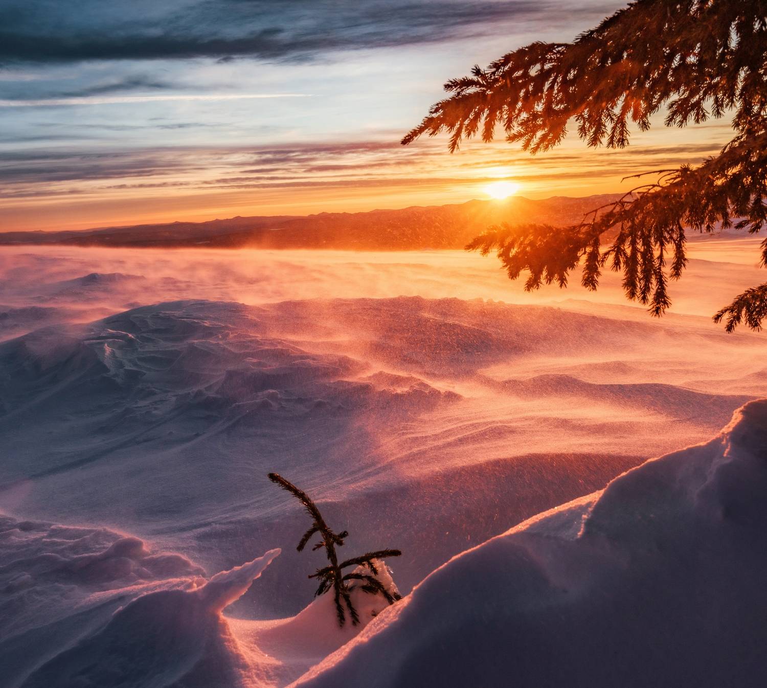 горы, зима, снег, иремель, закат, позёмка, Елена Соколова